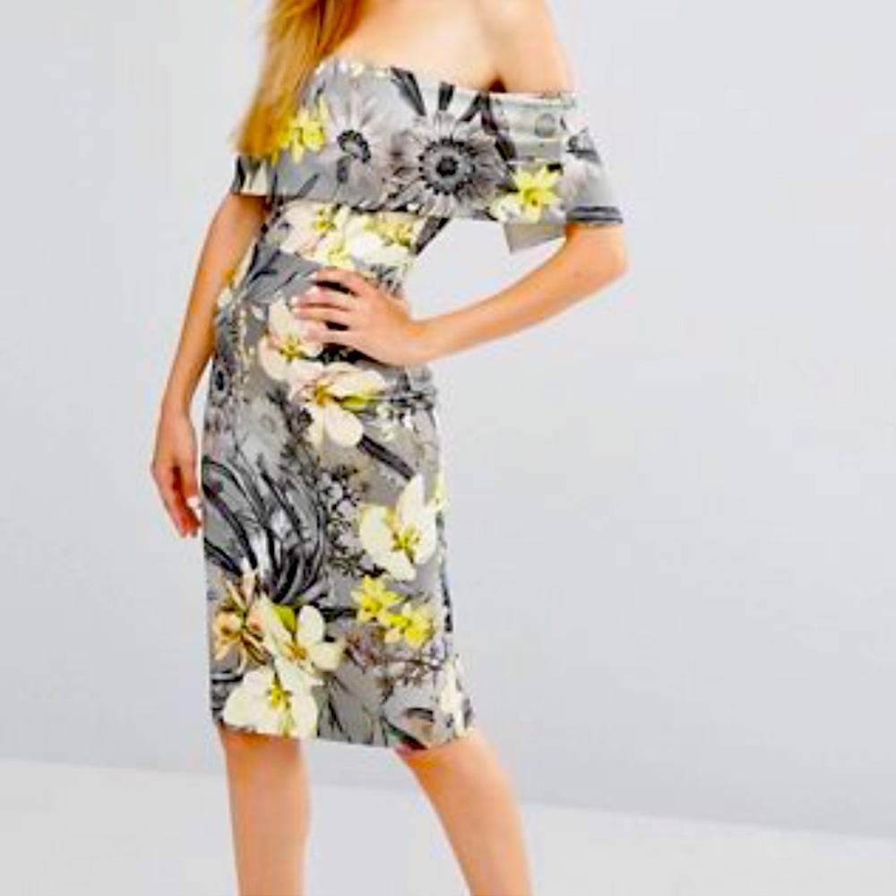 ASOS off shoulder Floral Bardot midi dress